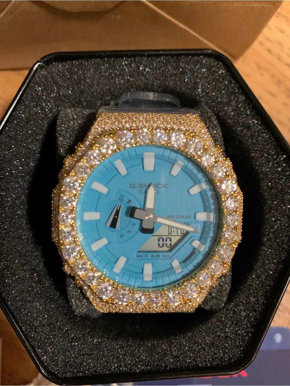 Casio G-Shock Turquoise Dial Gold Crystal Bezel